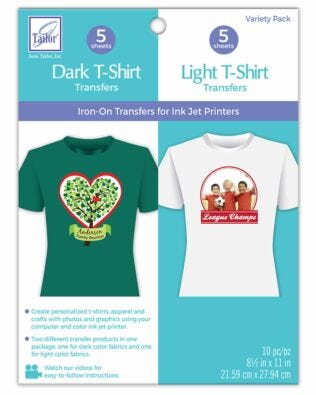 Dark and Light T-shirt Transfers Variety Pack  - 5 Sheets of Each