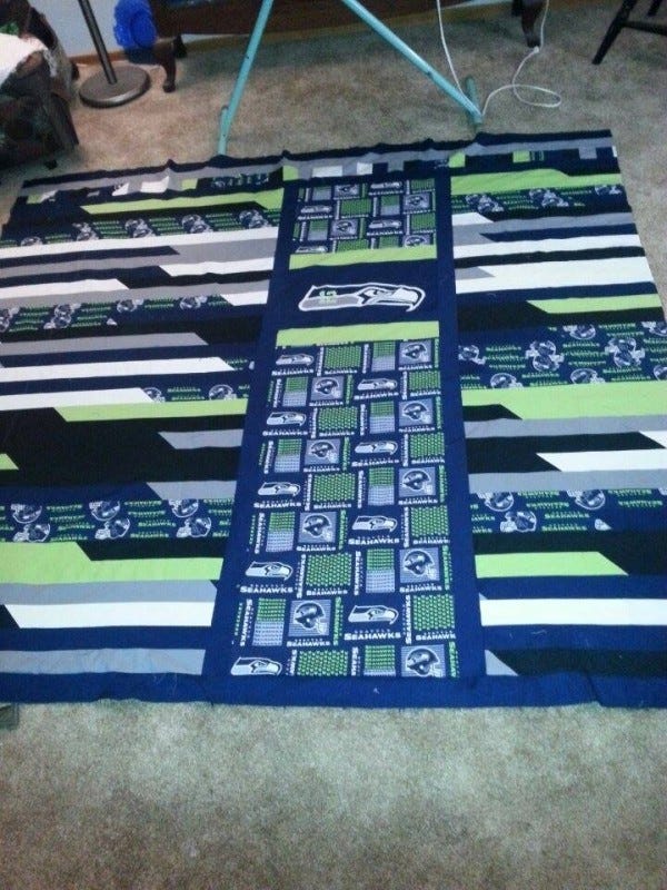 Seattle Seahawk Jelly Roll and Applique Quilt