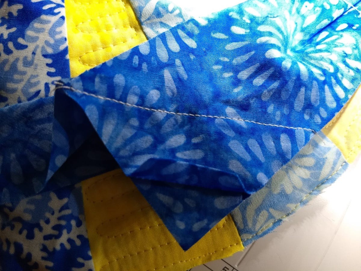 aligning the ends of bias binding edge