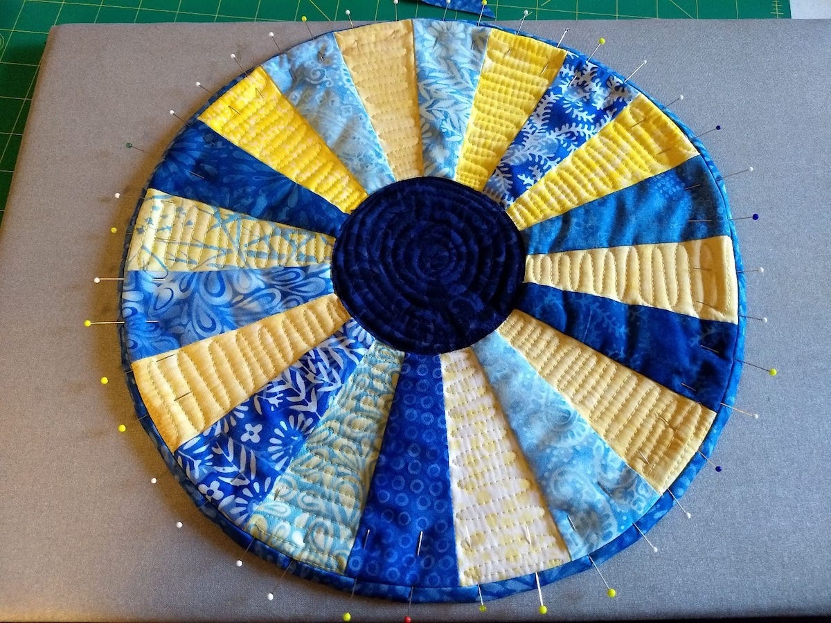 pinned binding stitch in the ditch