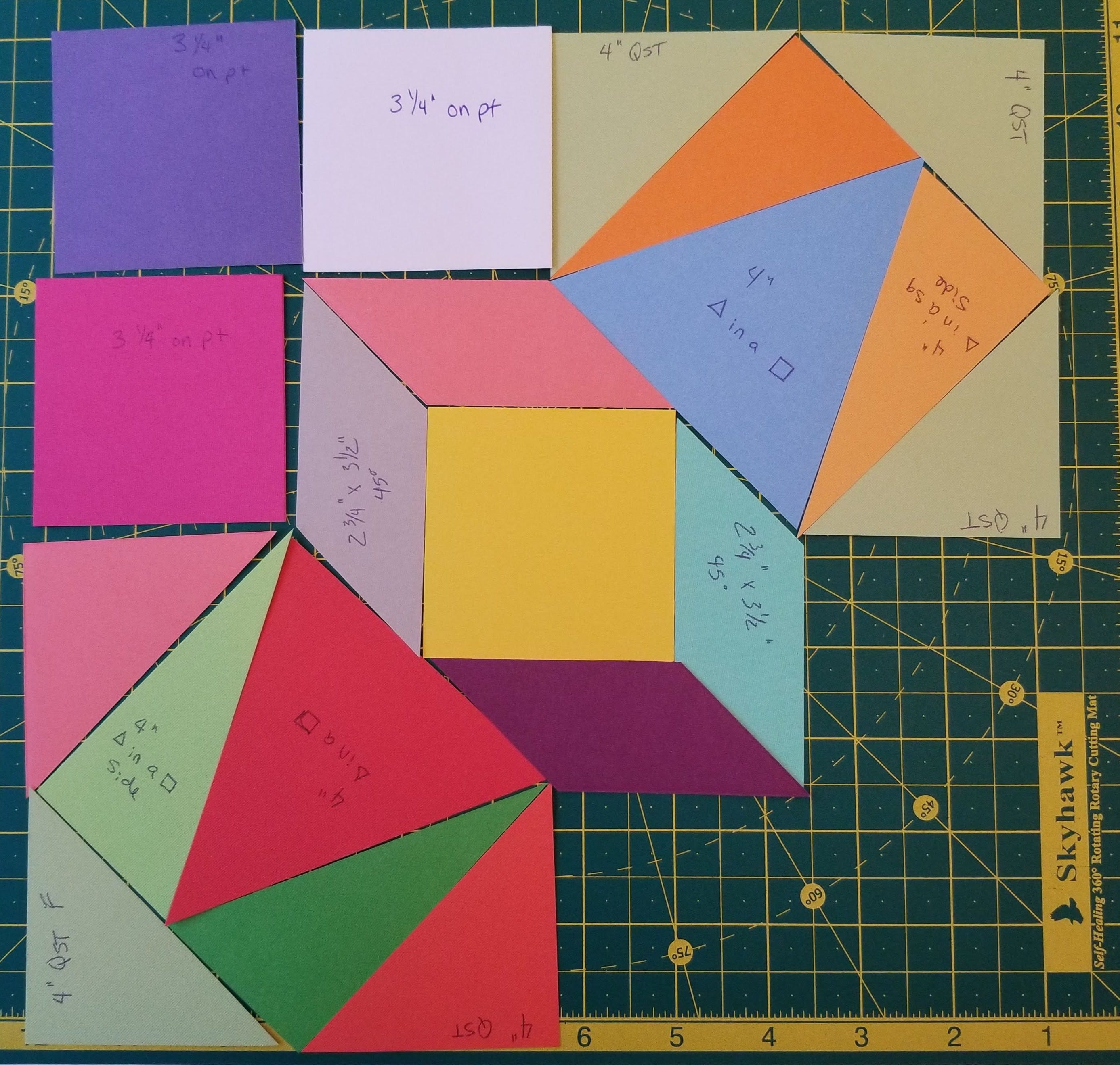 Unique quilt block made of different shapes in GO Qube 8 inch mix and match block