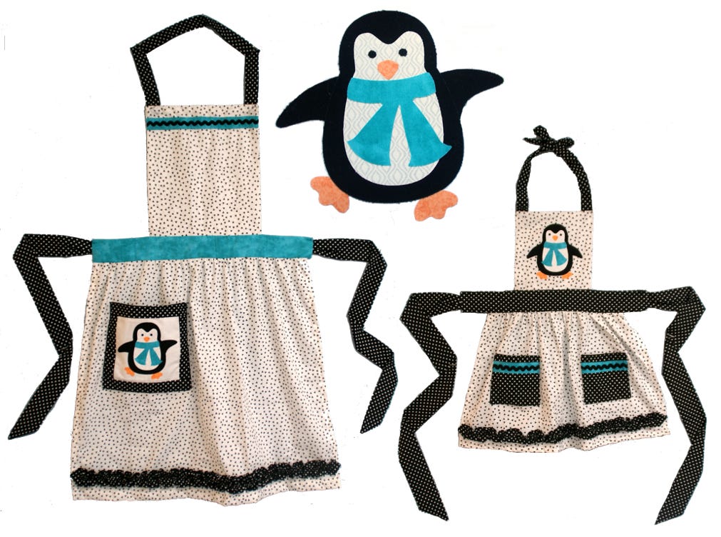 Adult and Child Size Penguin Aprons