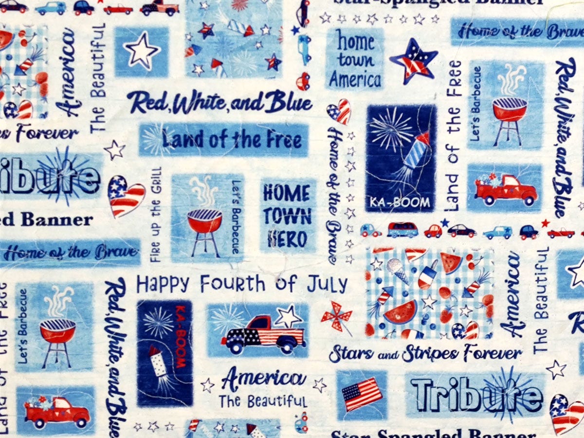 Close Up of the Backing Fabric for the Patriotic North Carolina Star Quilt