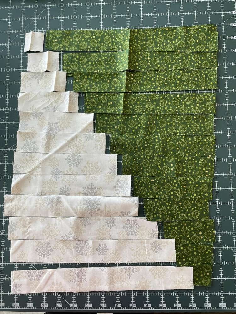 Cut Log Cabin Pieces for the Scrappy Stocking