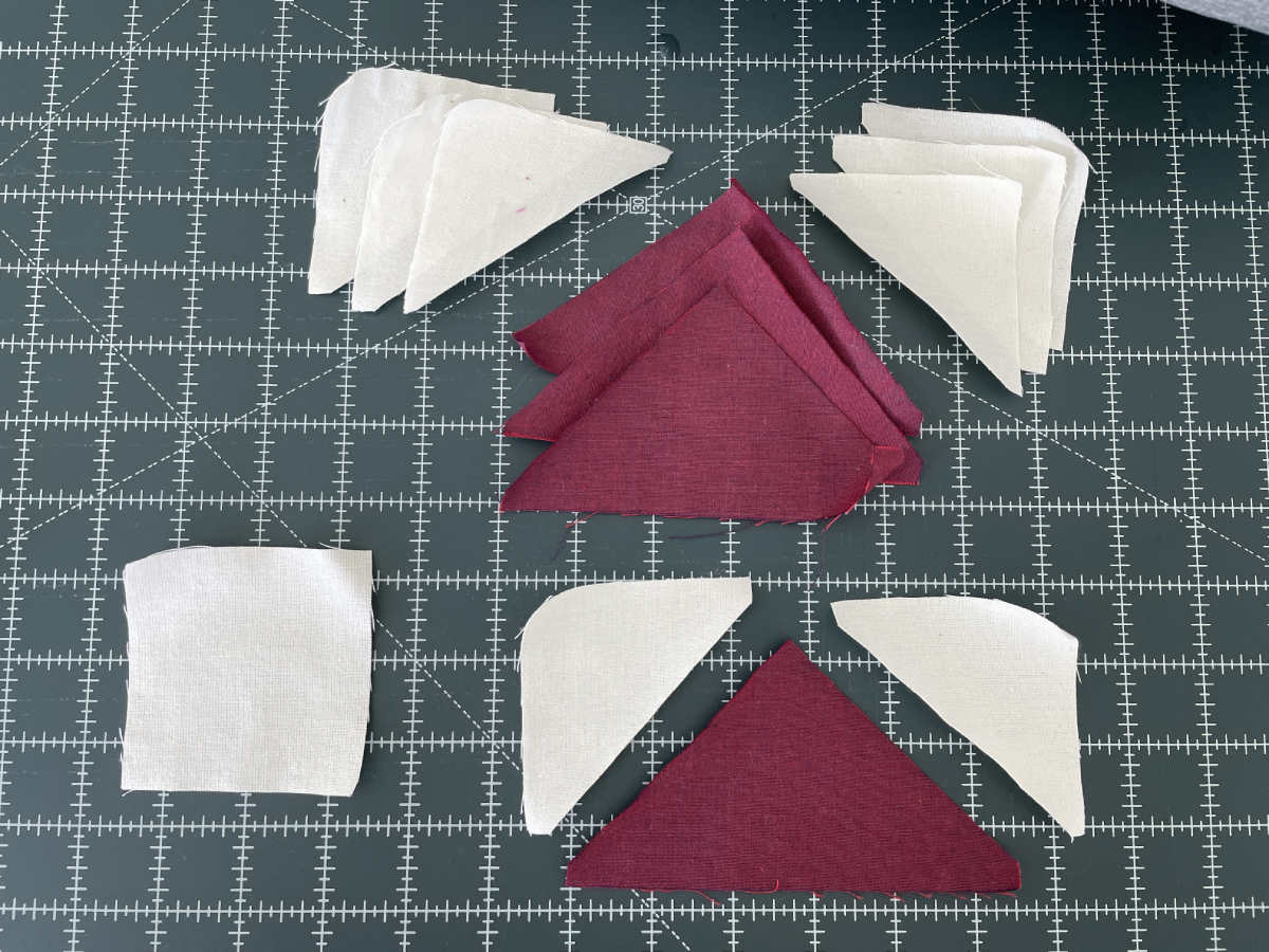 Cut Quarter and Half Square Triangles for Flying Geese Units