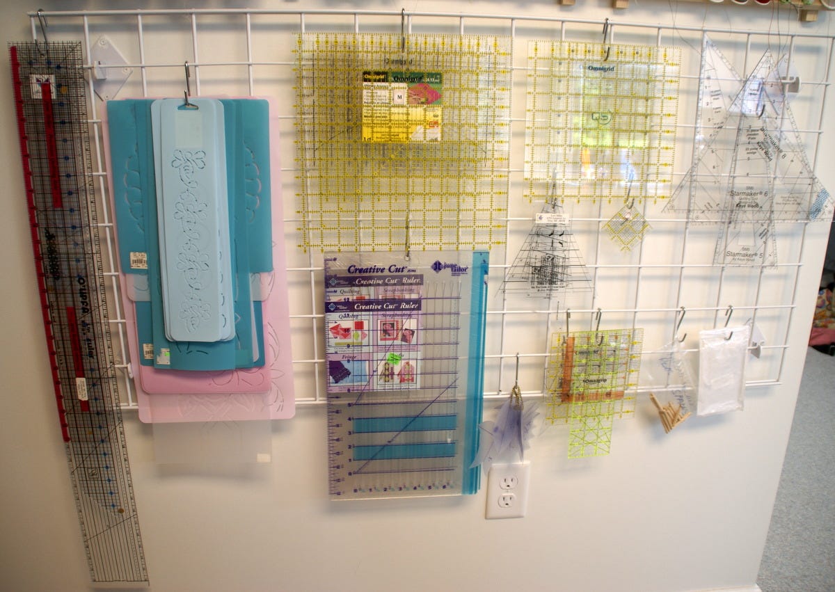 metal grid wall creative quilting ruler storage