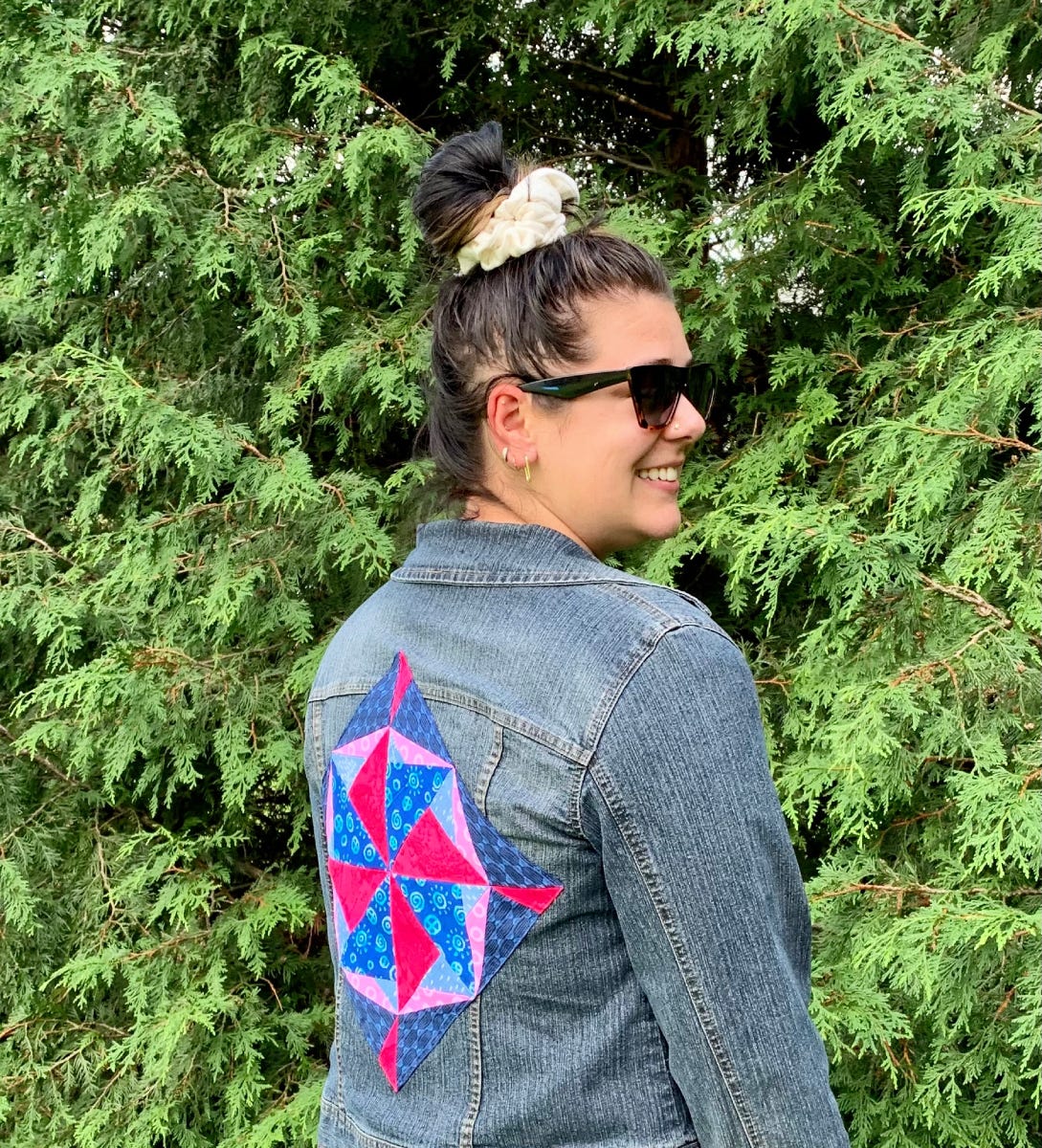Katy Wearing the Finished Lucky Star Jean Jacket