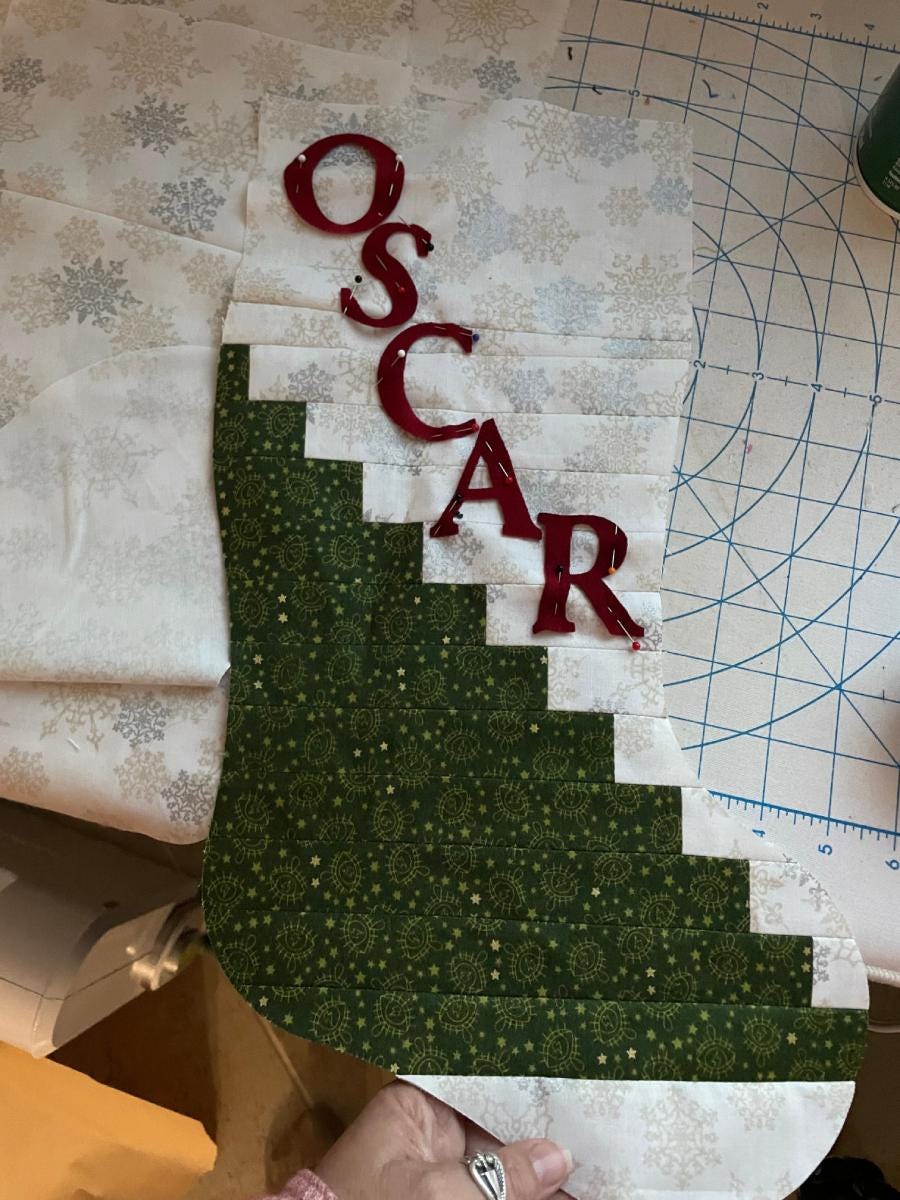 Letters Pinned to the Scrappy Stocking