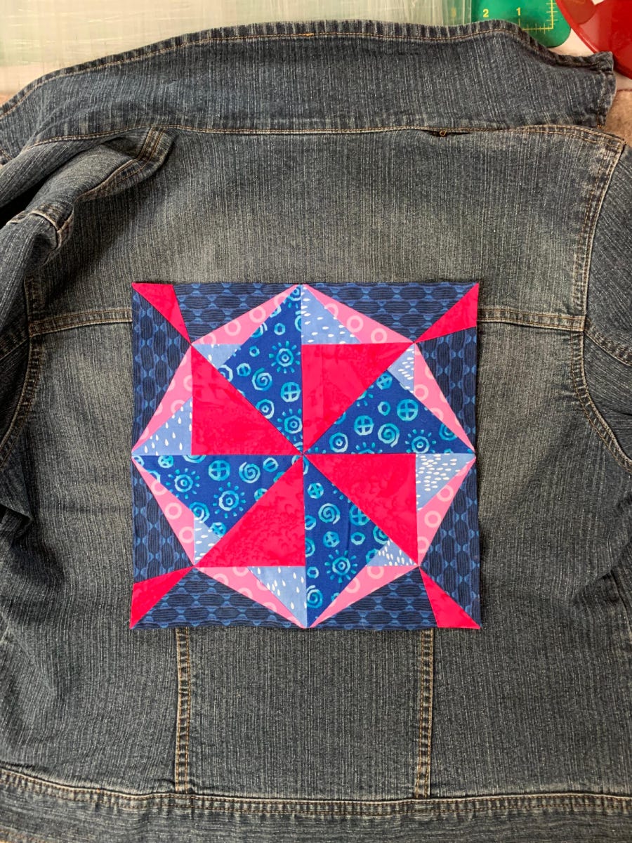 Lucky Star Block Placement on the Jean Jacket