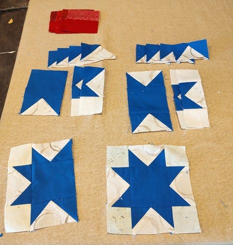 More Star Blocks in Progress with A Completed One