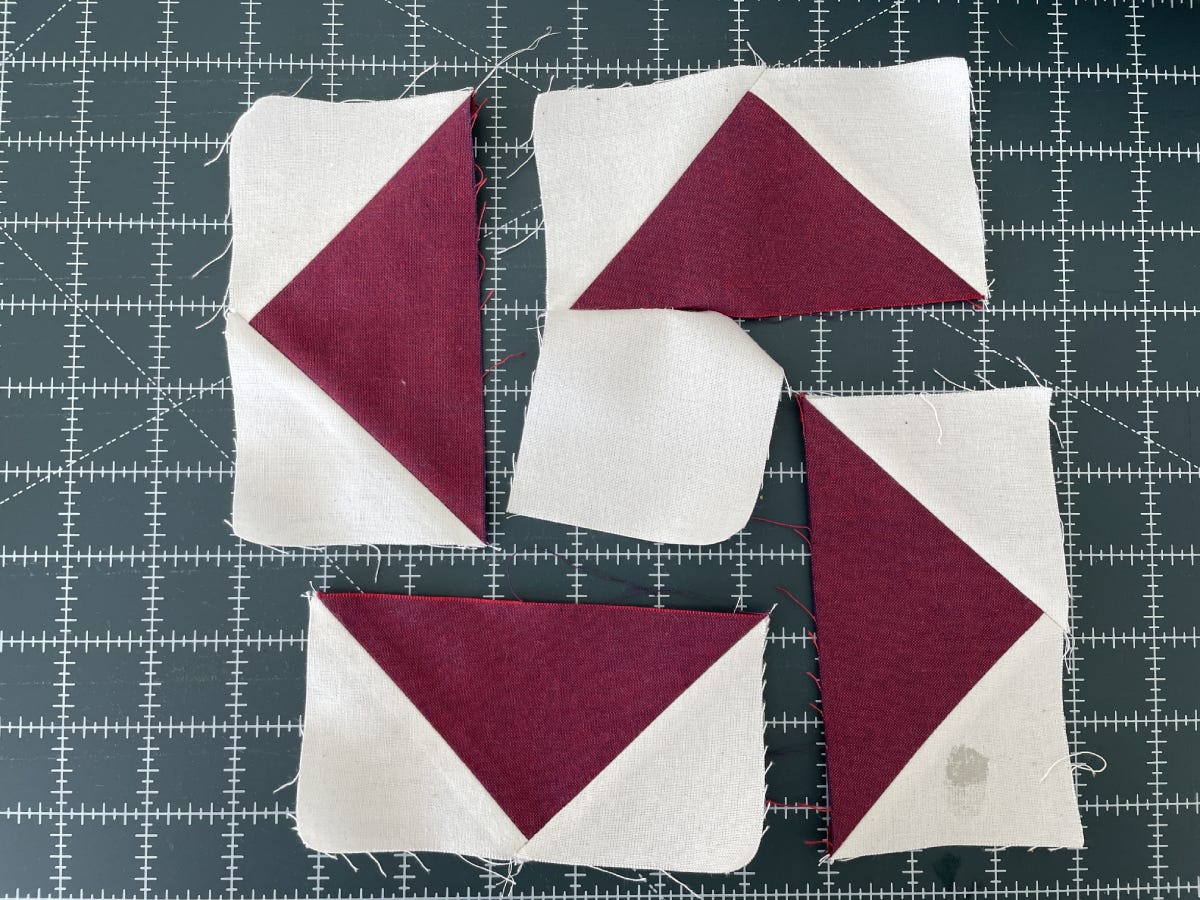 One Flying Geese Unit Sewn to the Center Square