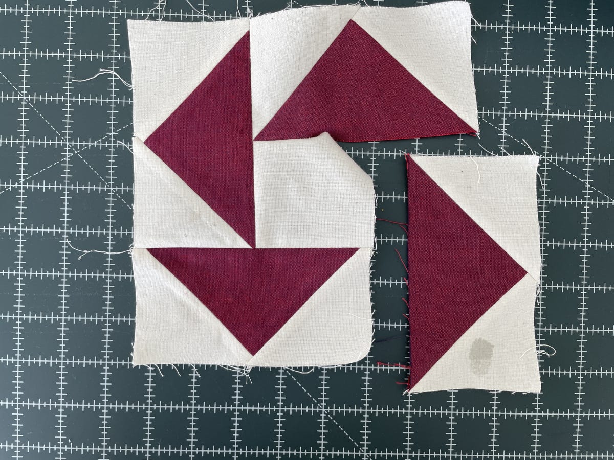Three Flying Geese Units Sewn to the Center Square