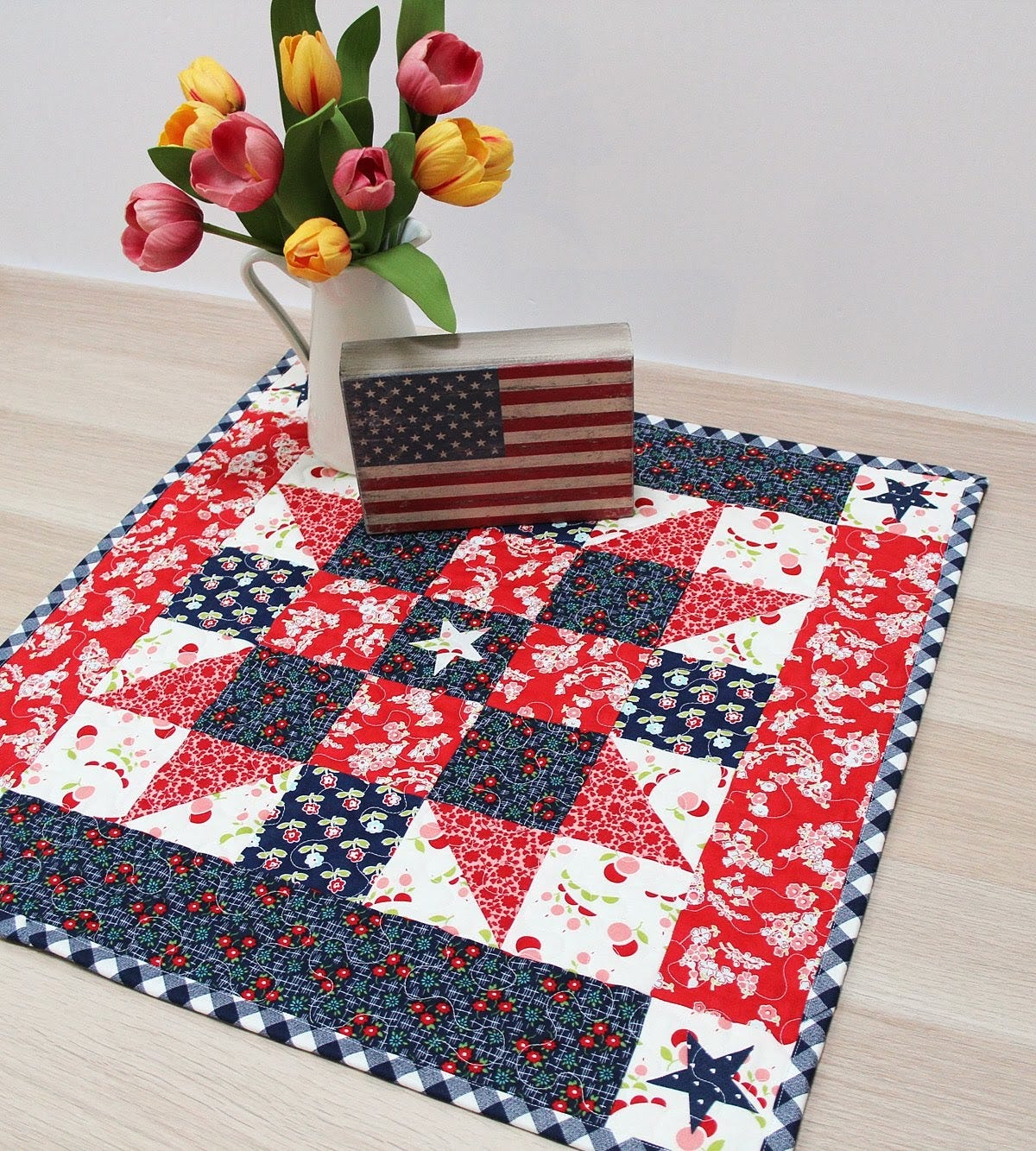 lifestyle mini quilt on table top