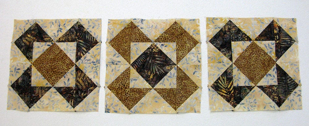 piece 3 blocks for the table runner tutorial