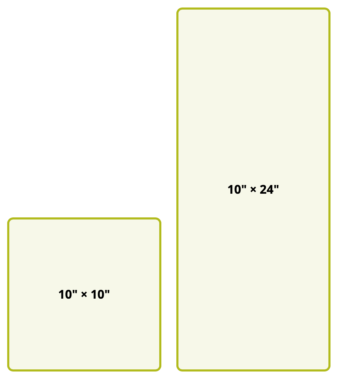 die sizes: 10" &times 10", 10" &times 24"