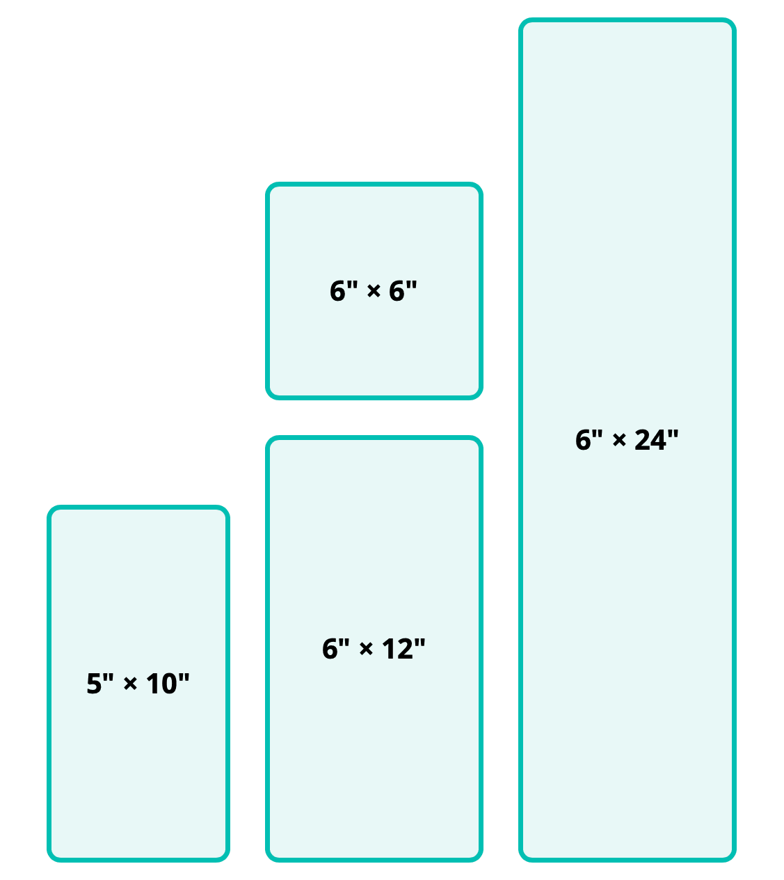 die sizes: 5" &times 10", 6" &times 6", 6" &times 12"